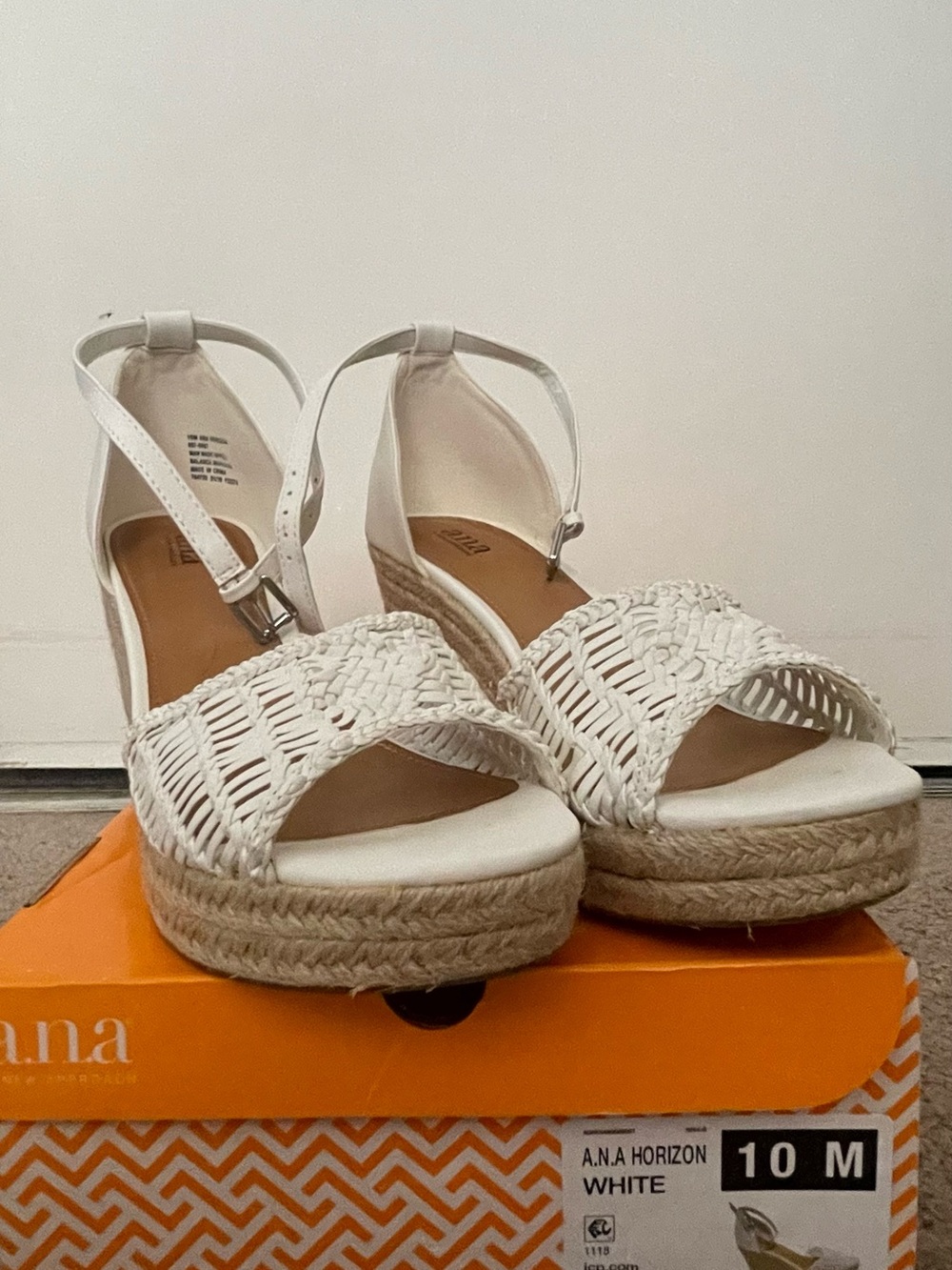 a.n.a White Woven Espadrille Wedge Sandals with Ankle Strap